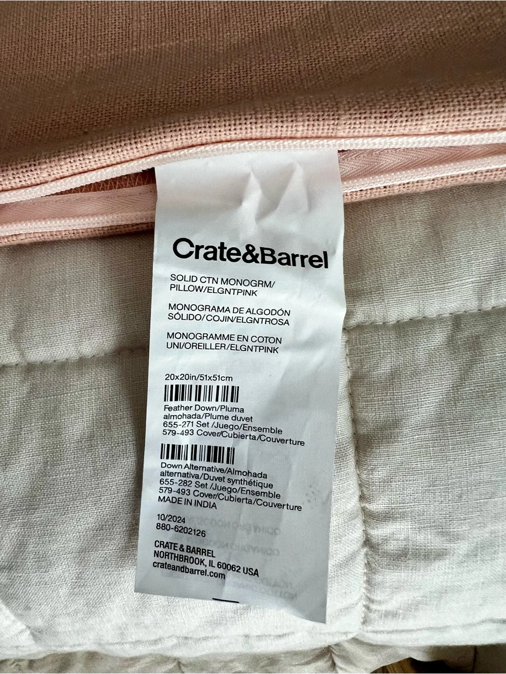 Crate & Barrel Set of 2 Organic Cotton Pillow Covers 20x20 Pink NWOT Covers Only